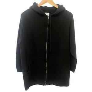 Margaret O’Leary Black Wool Blend Full Zip Hooded Knit Sweater Size Large
